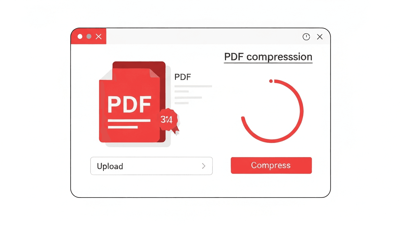 iPhone Safari browser showing a PDF compression tool with a file size before and after indicator