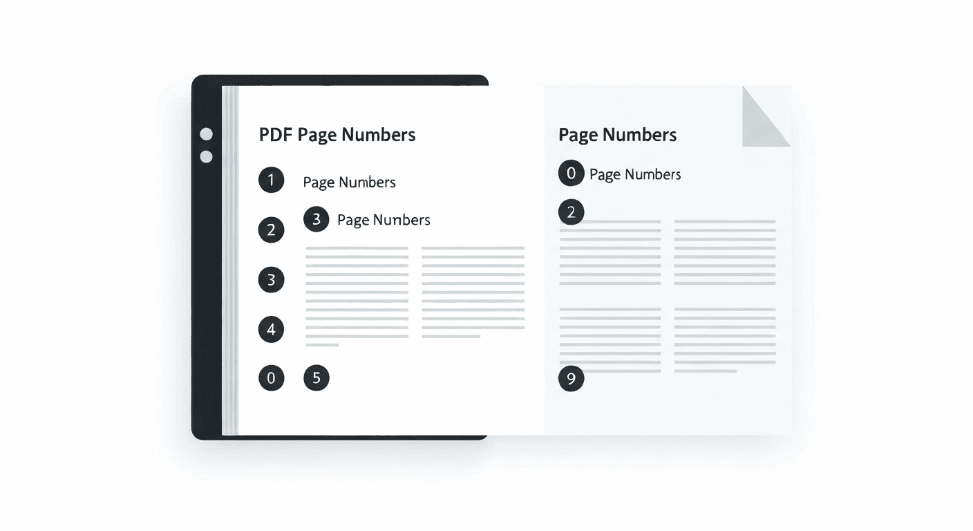 Diagram of a PDF page showing six positions for page numbers: top-left, top-center, top-right, bottom-left, bottom-center, bottom-right