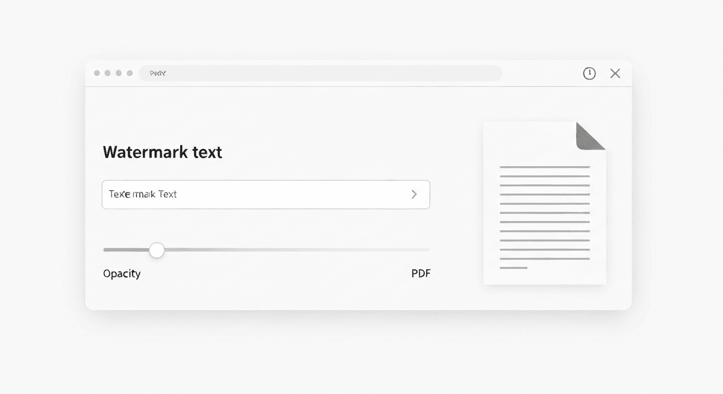 iPhone Safari browser showing a PDF watermark tool with text input and PDF preview