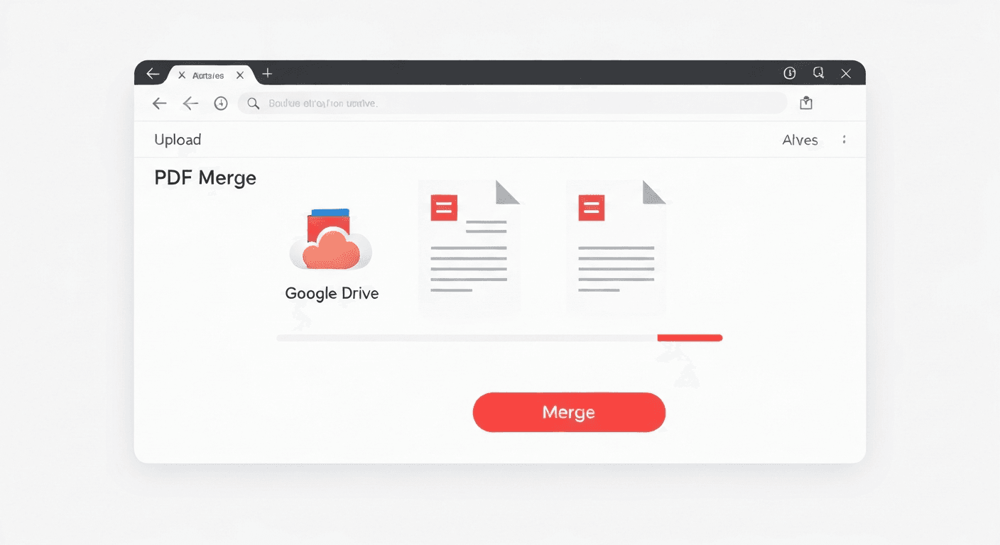 Online PDF merger tool showing files uploaded from Google Drive