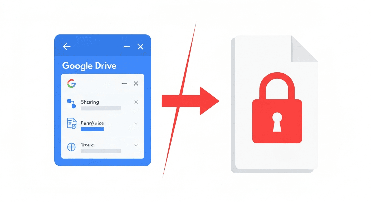 Comparison showing Google Drive sharing permissions versus proper PDF encryption