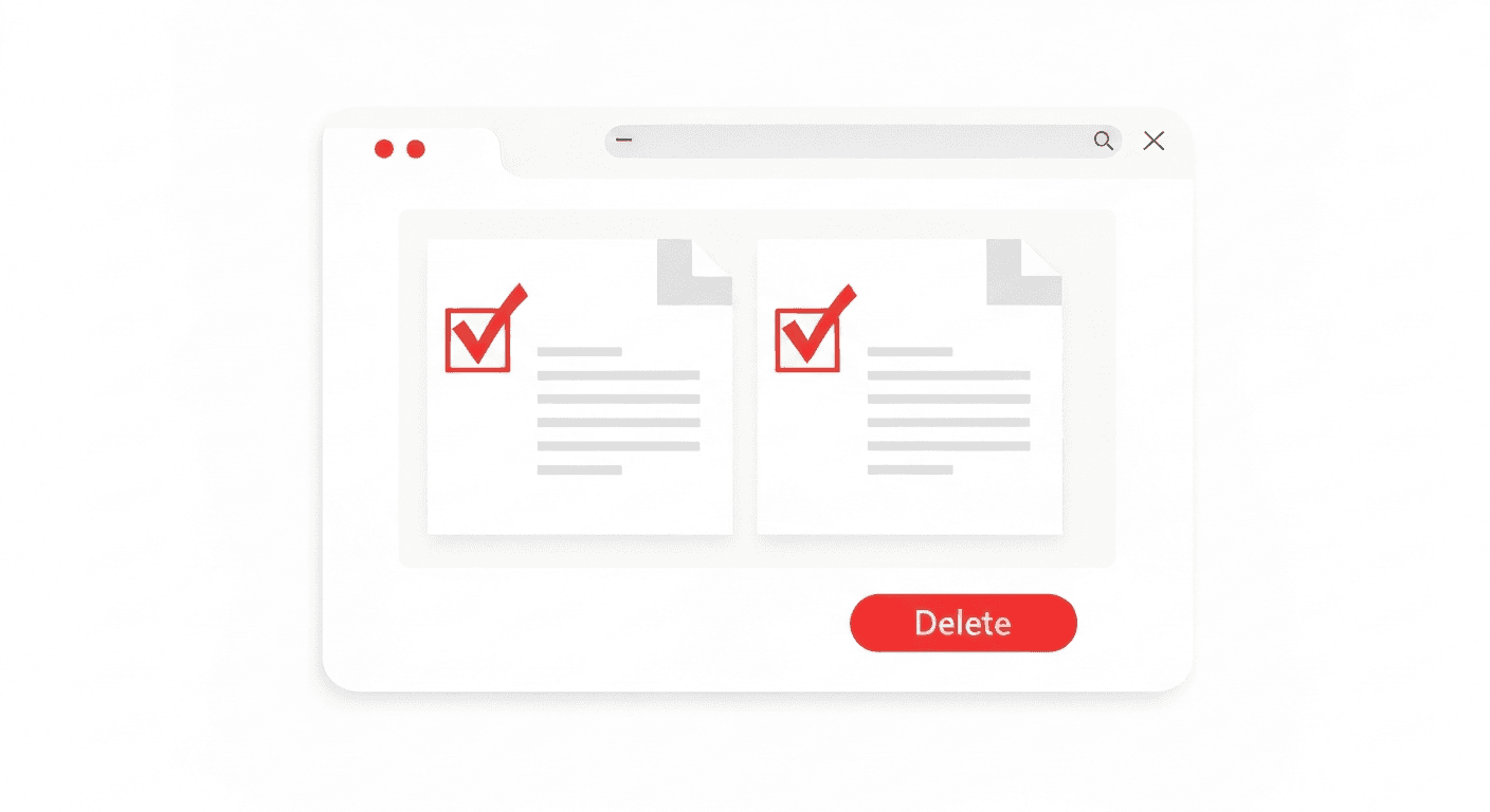 Web interface showing PDF page thumbnails with pages selected for deletion