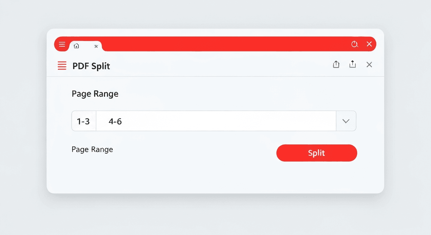 Web interface showing a PDF split tool with page range inputs