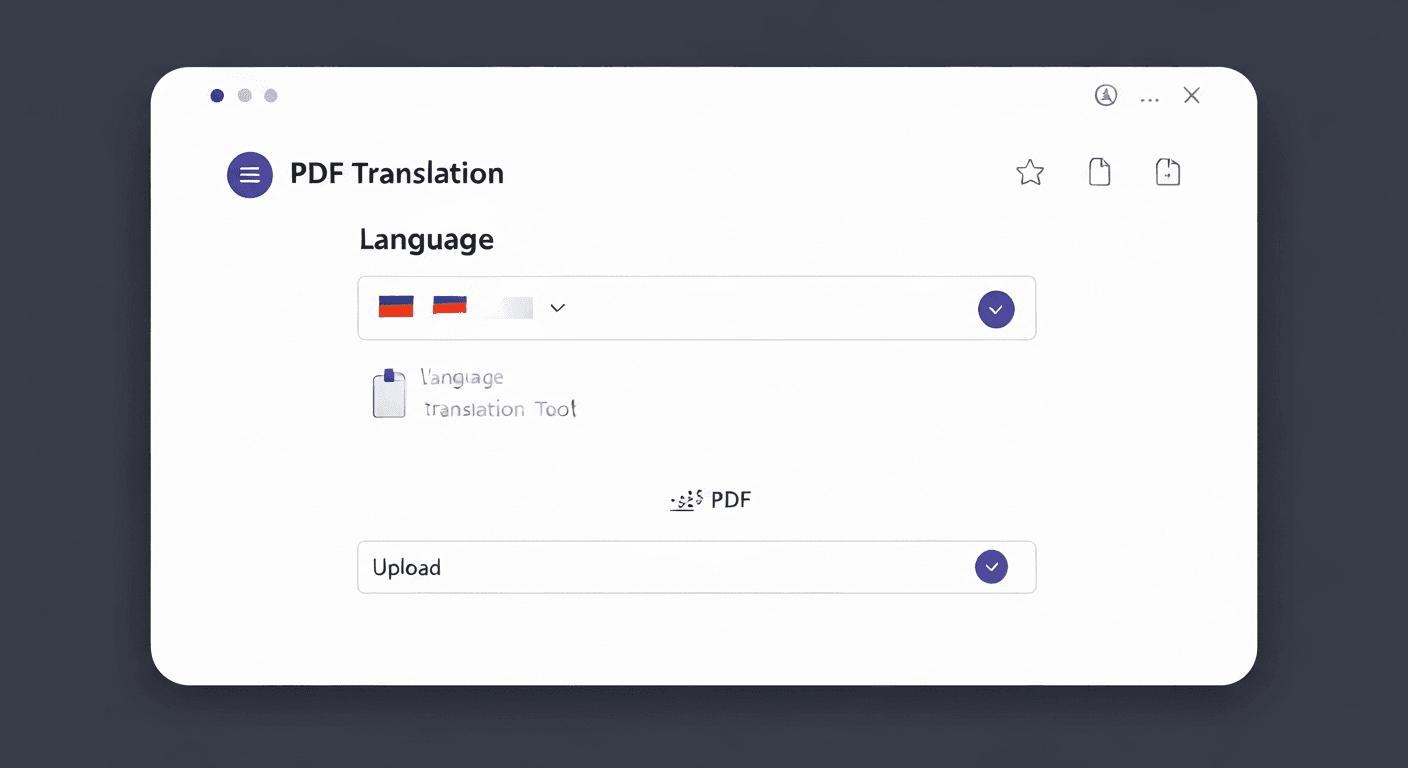 Web interface showing a PDF translation tool with language selector dropdown